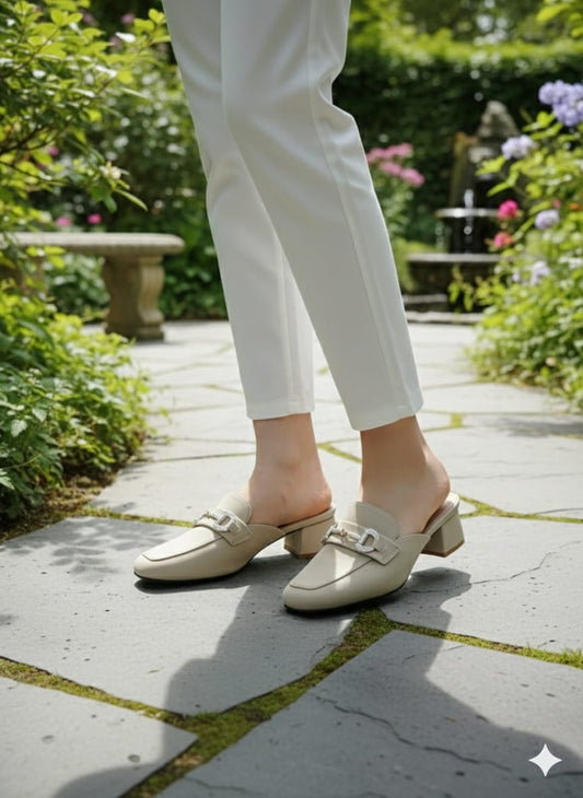 Ivoria Buckle Block Heel Mules