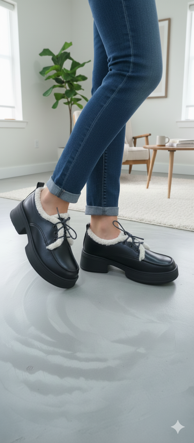 Fur-Lined Lace Shoes